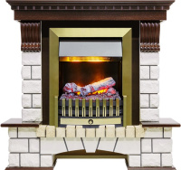 Каминокомплект Dimplex Pierre Luxe угловой - Темный дуб / Белый (Высота 1020мм) с очагом Danville Antique Brass FB2