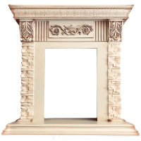 Каминокомплект Royal Flame Luxemburg (каменный) - Сланец/Cлоновая кость с патиной с очагом Majestic FX M Brass